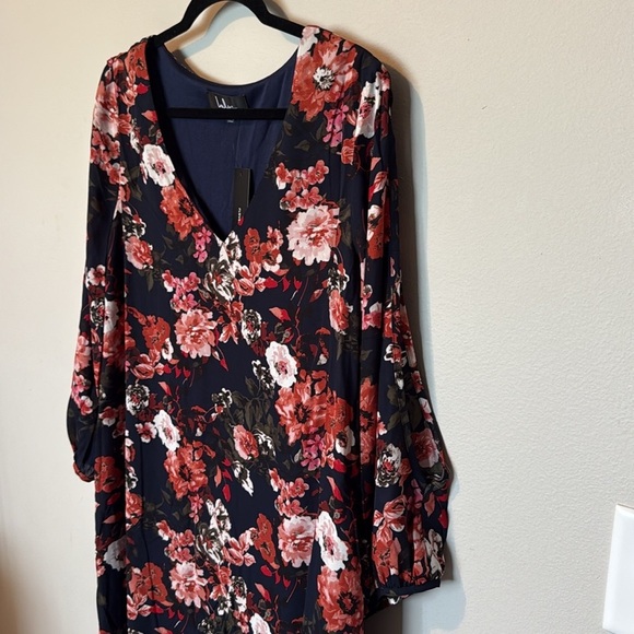 Lulus Shifting Dears Navy Floral Cold Shoulder Long Sleeve Dress Women Large NEW - Picture 2 of 10